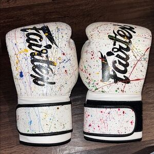 Fairtex White Boxing Gloves with Multicolor Splatter